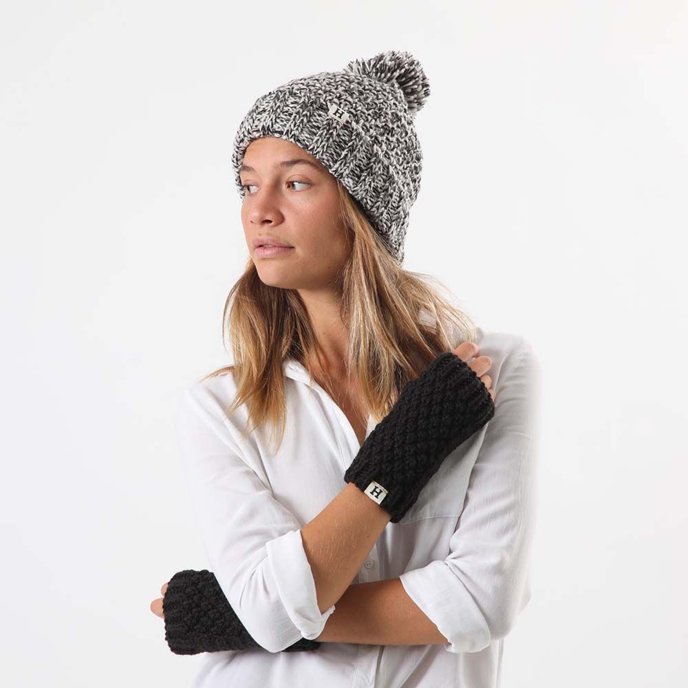 Pack De Gorro Tejido Y Mitones Tejidos Melange Negro