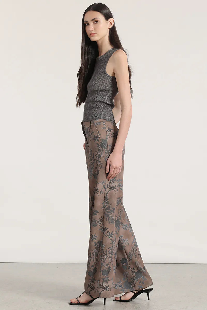 PANTALON ANCHO, TIRO ALTO, ESTAMPADO CAFE SUE