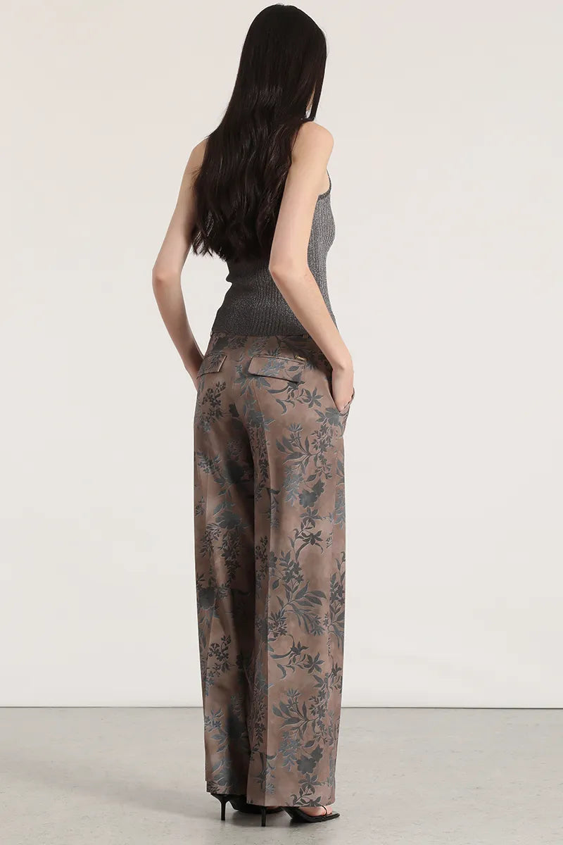 PANTALON ANCHO, TIRO ALTO, ESTAMPADO CAFE SUE