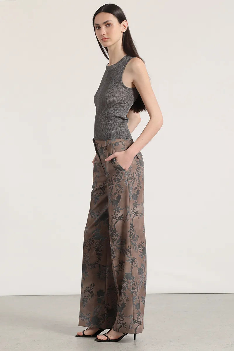 PANTALON ANCHO, TIRO ALTO, ESTAMPADO CAFE SUE