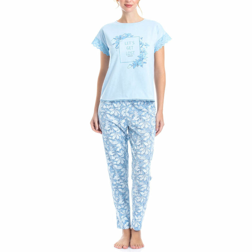 PIJAMA ARDUE COTTON & VISCOSA ESTAMPADO CELESTE