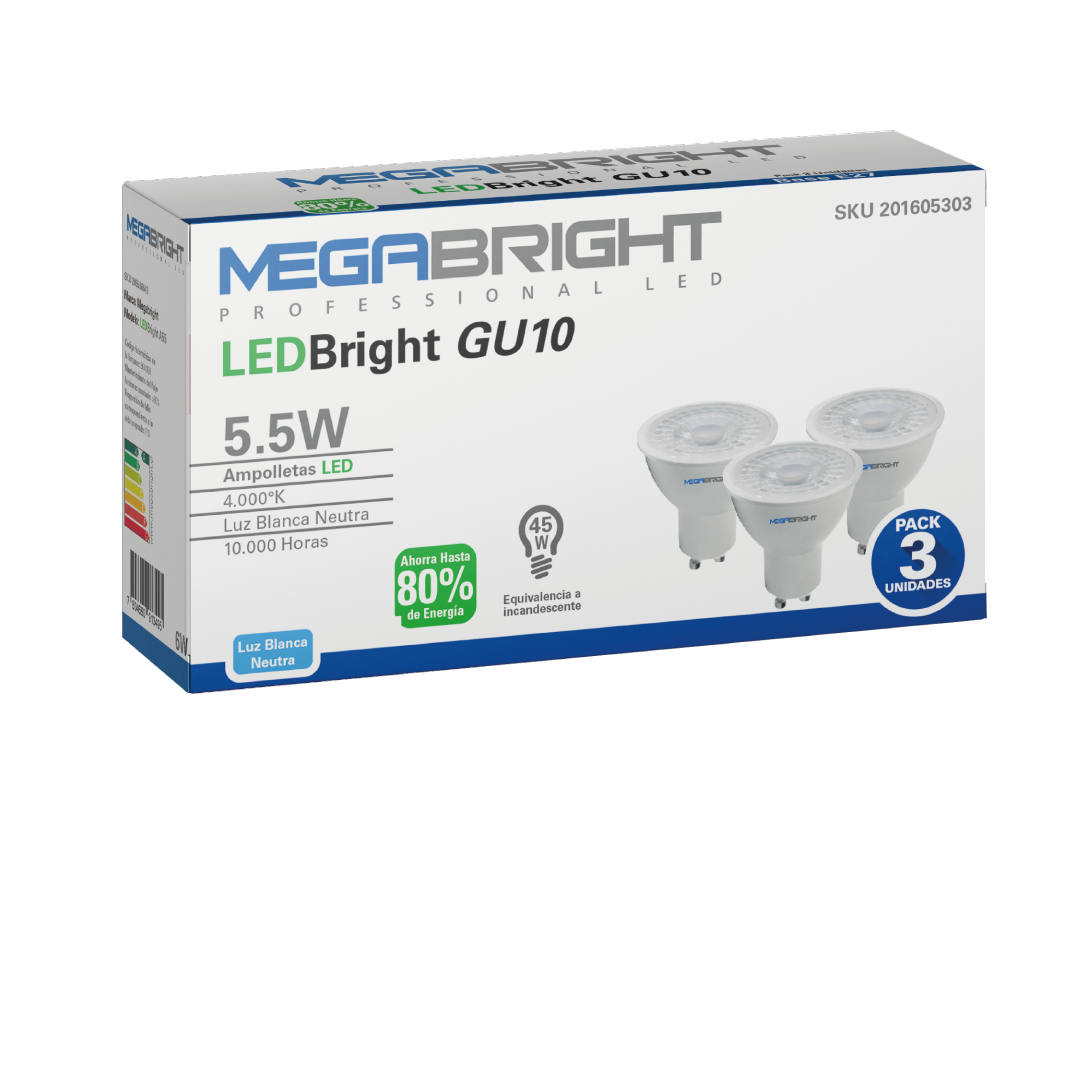 Ampolleta LED GU-10 5,5W Pack 3000K – 4000K