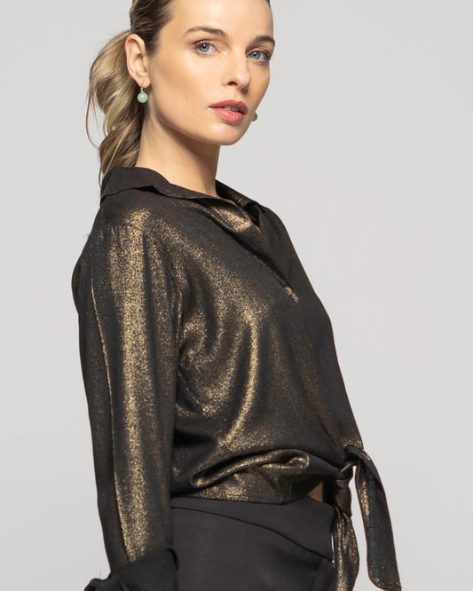 Blusa Crisantemo Viscosa Manga Larga Y Amarre Frontal