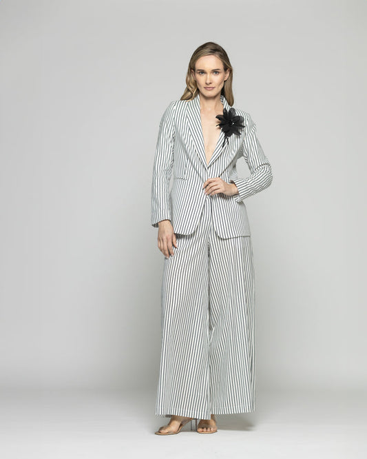 Blazer Mujer Liatris Largo-Rayas Negro Y Blanco