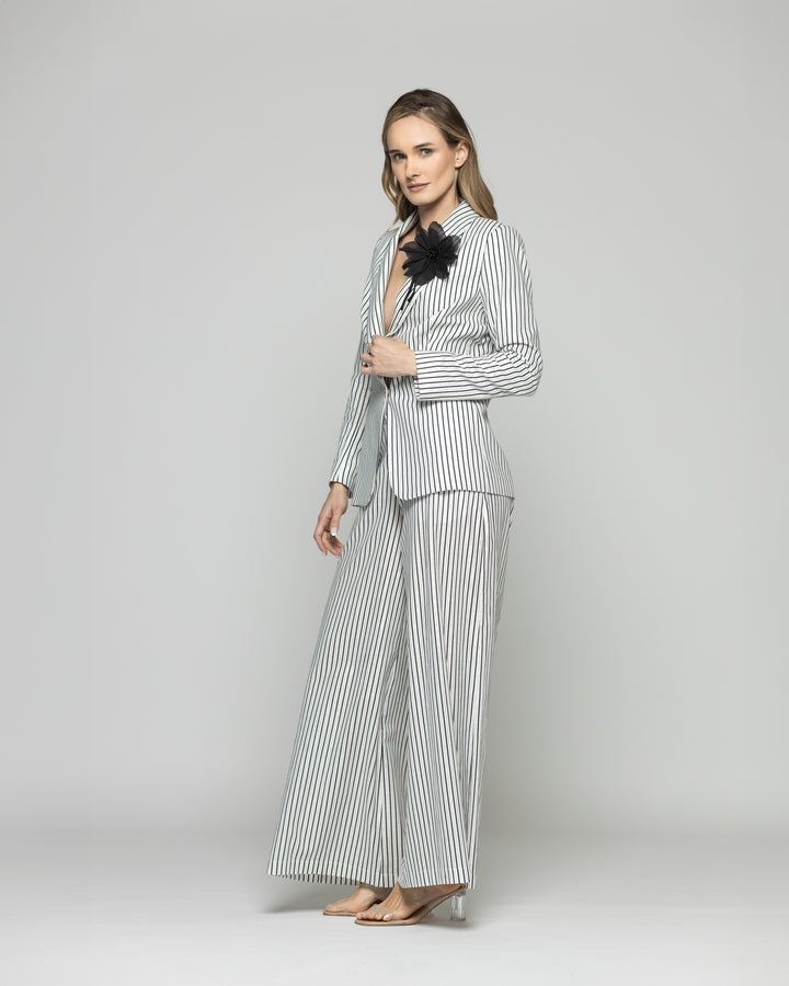 Blazer Mujer Liatris Largo-Rayas Negro Y Blanco