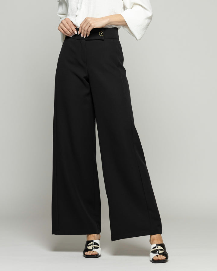 Pantalón Mujer Hibisco Palazzo Pretina Pasada Negro
