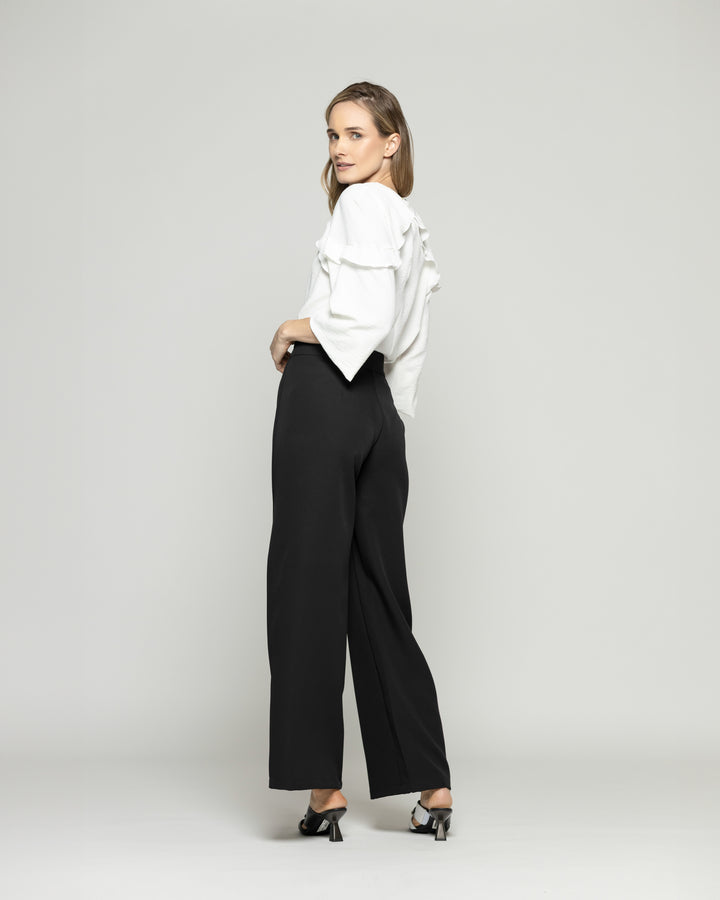 Pantalón Mujer Hibisco Palazzo Pretina Pasada Negro
