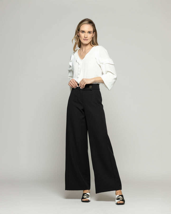 Pantalón Mujer Hibisco Palazzo Pretina Pasada Negro