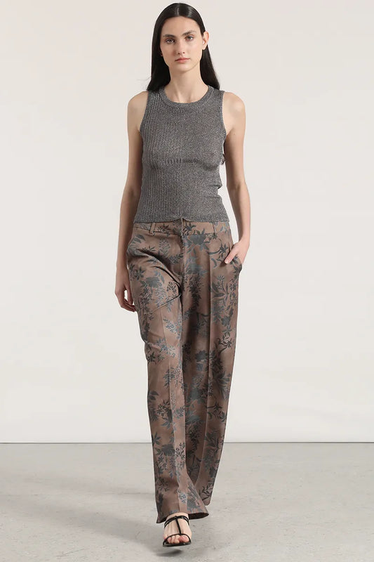 PANTALON ANCHO, TIRO ALTO, ESTAMPADO CAFE SUE