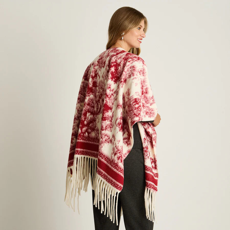 Poncho Rojo con Estampado Abstracto