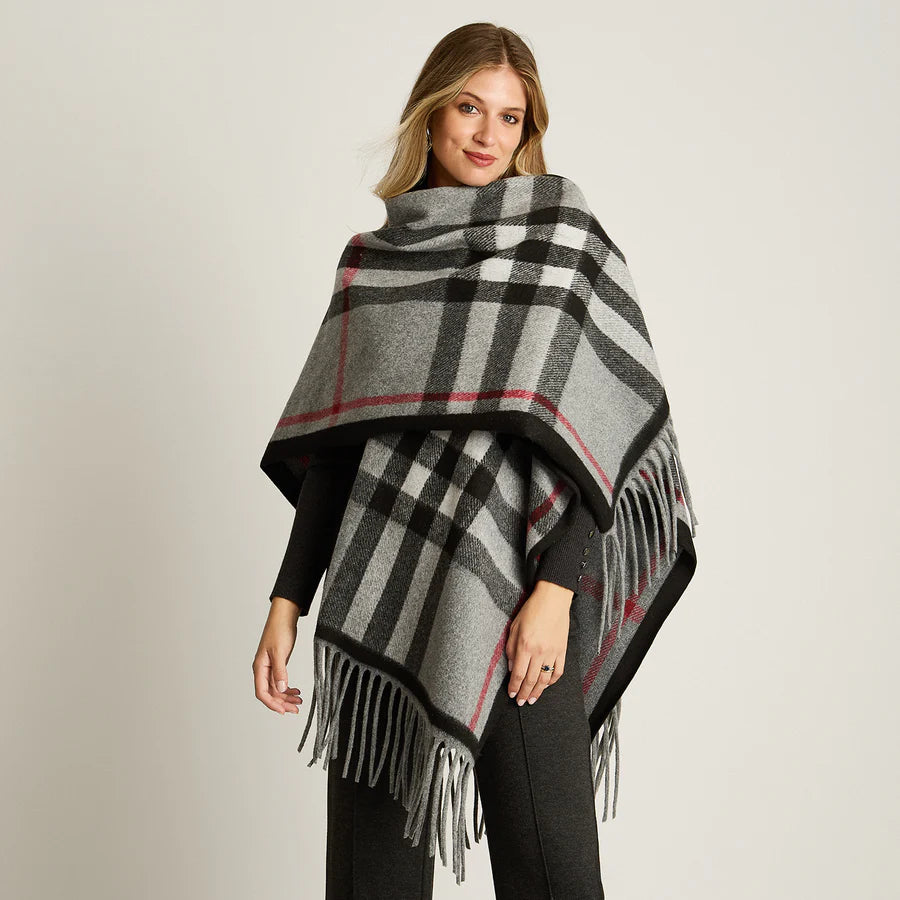 Poncho Gris Estampado Cuadrille