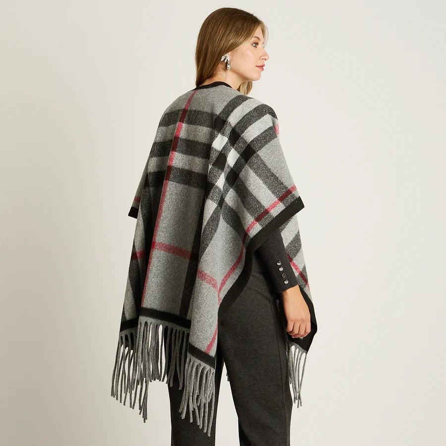 Poncho Gris Estampado Cuadrille