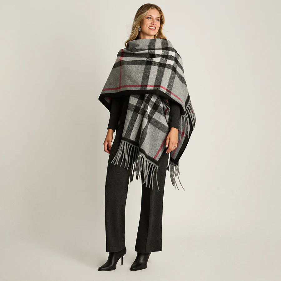 Poncho Gris Estampado Cuadrille