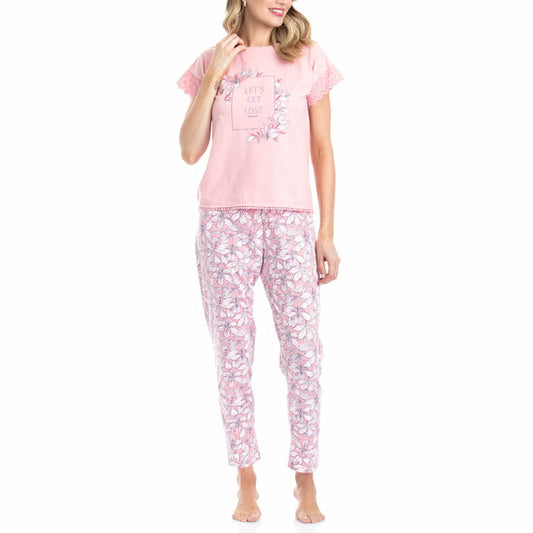 PIJAMA COTTON & VISCOSA ESTAMPADO ROSADO