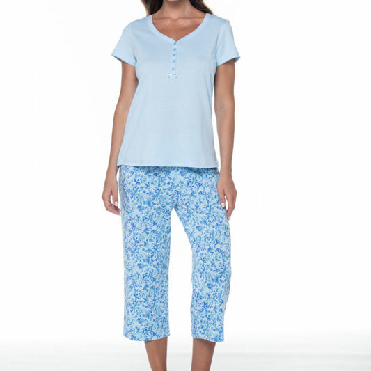 PIJAMA COTTON MELANGE CELESTE