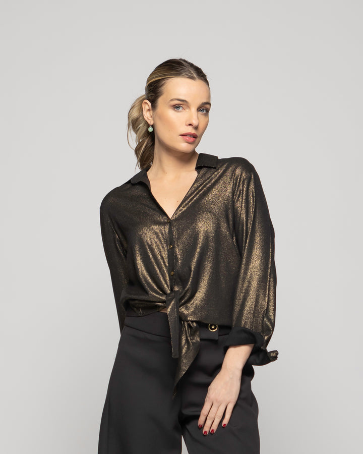 Blusa Crisantemo Viscosa Manga Larga Y Amarre Frontal
