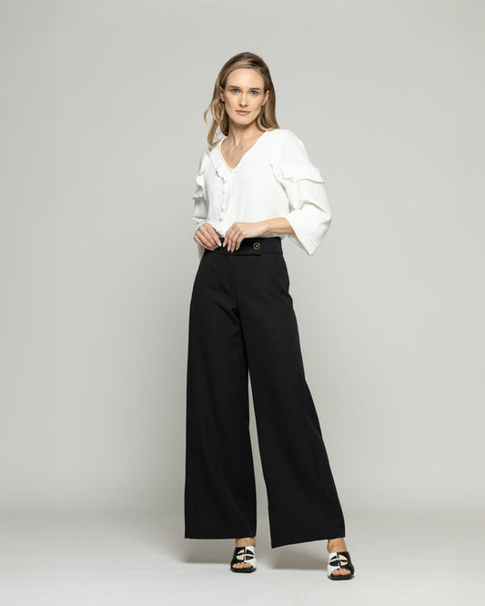 Pantalón Mujer Hibisco Palazzo Pretina Pasada Negro