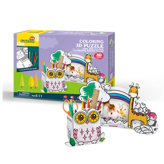 PUZZLE 3D BUHO Y JIRAFA PARA COLOREAR